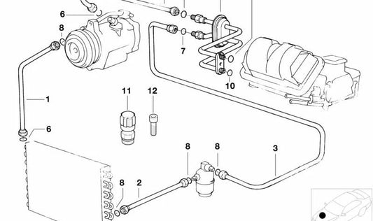 Tubería de succión del evaporador al compresor OEM 64538391336 para BMW E36. Original BMW.