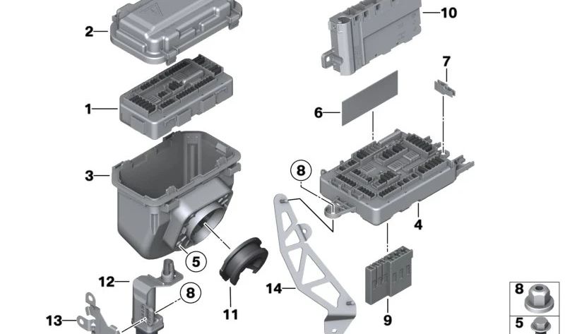 Tarjeta de Distribución de Fusibles para BMW Serie 1 F20, F21, F52, Serie 2 F22, F23, F87, Serie 3 F30, F80, Serie 4 F33, F36, F82 (OEM 61149389074). Original BMW