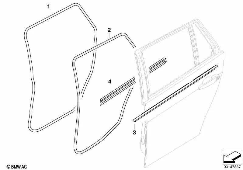 Junta de puerta trasera para BMW Serie 3 E91, E91N (OEM 51767119963). Original BMW