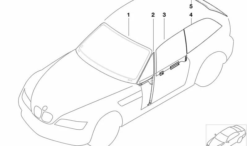 Cristal lateral verde con junta derecha para BMW (OEM 51328399302). Original BMW