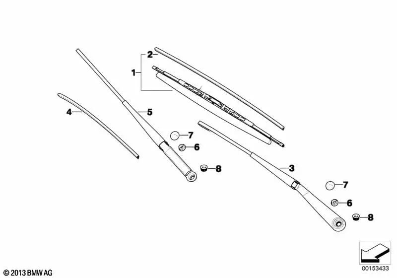 Brazo limpiaparabrisas lado del pasajero para BMW X3 E83, E83N (OEM 61613453537). Original BMW.