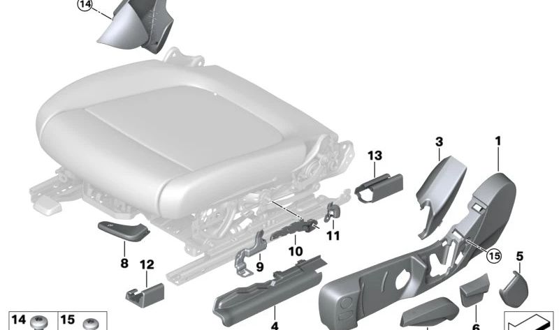 Palanca ajuste de inclinación del asiento izquierdo para BMW Serie 2 G42, G87, Serie 3 G20, G21, Serie 4 G22, G26, X3 G01, X4 G02 (OEM 52107415095). Original BMW