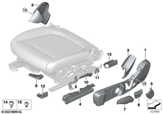 Trasmisión central de asiento izquierda para BMW G42, G87, G20, G21, G22, G26, G01, G02 (OEM 52107431671). Original BMW