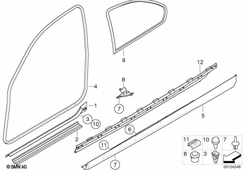 Rechte Inneneinstiegsleiste für BMW 3er E46 (OEM 51477003944). Original BMW