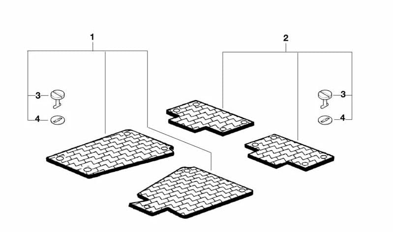 Juego de alfombrillas de goma traseras para BMW Serie 5 E39 (OEM 82559405044). Original BMW