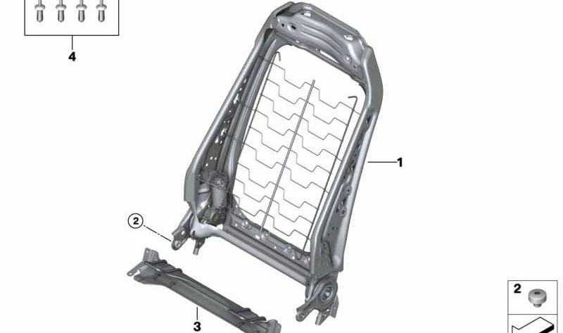 Marco del respaldo derecho para BMW Serie 2 F45, F46, X1 F48, F49, X2 F39 (OEM 52107352696). Original BMW