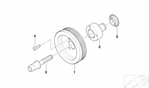 Polea del cigüeñal OEM 11237551309 para BMW E81, E82, E87, E88, E46, E90, E91, E92, E93, E60, E61, E83, E85. Original BMW.