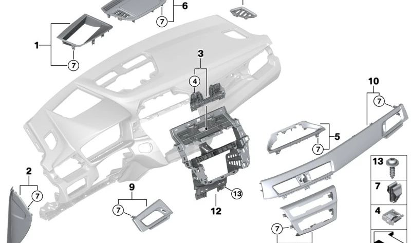 Adaptador embellecedor de pantalla OEM 51459292128 para BMW X1 (F48), X2 (F39), X1 LCI (F49). Original BMW.