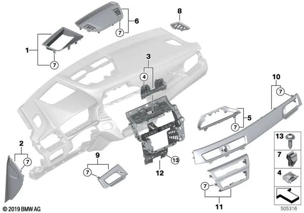 Panel Interior Aluminio Cepillado para BMW F39 (OEM 51456847563). Original BMW.