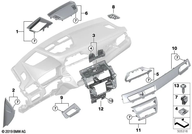 Blende I-Tafel oxidsilber Beifahrer para BMW X1 F48, F49 (OEM 51459347739). Original BMW.