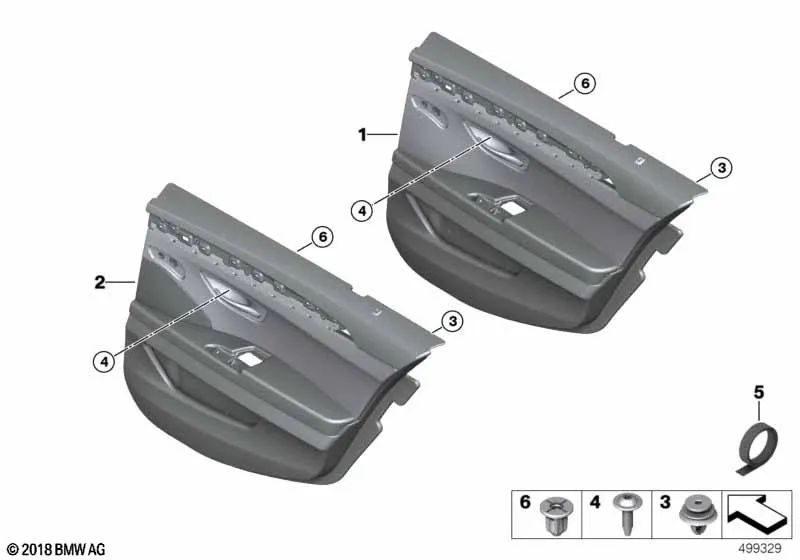 Revestimiento de puerta trasera izquierda para BMW F10, F11, F10N, F11N (OEM 51427273185). Original BMW.