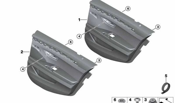 Revestimiento de puerta de cuero trasero izquierdo para BMW Serie 5 F10, F11 (OEM 51427273281). Original BMW