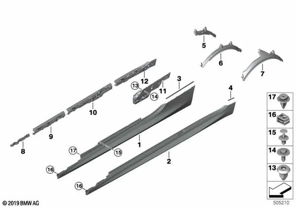 Soporte del umbral trasero izquierdo para BMW Serie 8 F91, F92, G14, G15 (OEM 51777429059). Original BMW.