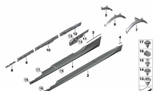 Primed right side skirt trim for BMW F91, F92, G14, G15 (OEM 51778078760). Original BMW.