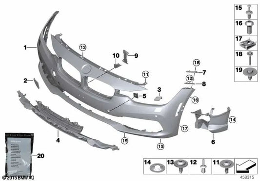 Front bumper trim primed for BMW 3 Series F30N, F31N (OEM 51117445115). Original BMW