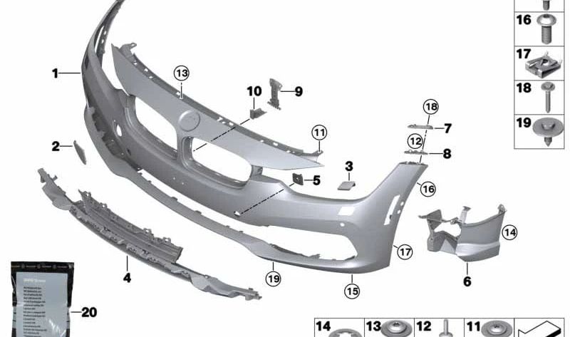 Suporte à luz esquerda OEM 51117386361 para BMW F30, F31. BMW original.