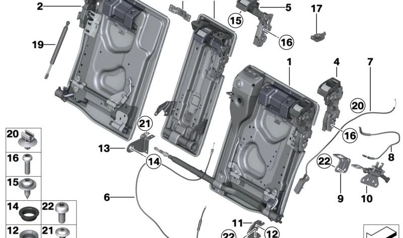 Estructura central del respaldo OEM 52207264567 para BMW F11 (Serie 5 Touring). Original BMW.