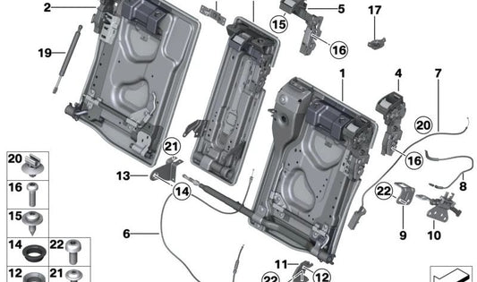 Marco de respaldo derecho para BMW F11N (OEM 52207345856). Original BMW.