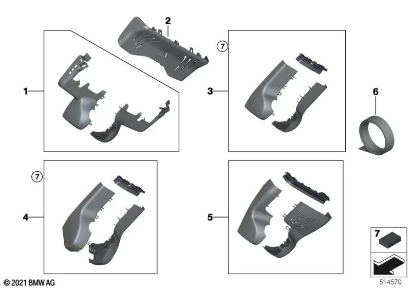 Conjunto de Cubiertas para la Base del Espejo para BMW Serie 2 G42, G87 Serie 3 G20, G21, G28, G80, G81 Serie 4 G22, G23, G26, G82, G83 Serie 8 F91, F92, F93, G14, G15, G16 X3 F97, G01, G08 X5 F95, G05 X7 G07 Z4 G29 (OEM 51167945223). Original BMW.