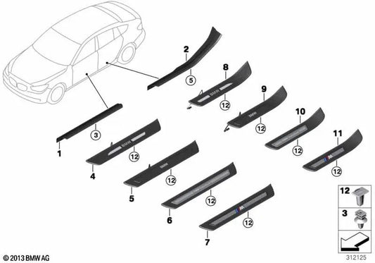 Listón de cubierta para BMW Serie 5 F07, F07N (OEM 51477220440). Original BMW