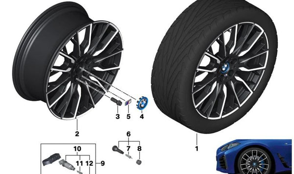 Rueda de disco de aleación color negro jet para BMW Serie 4 G26E, G26F (OEM 36115A130F3). Original BMW