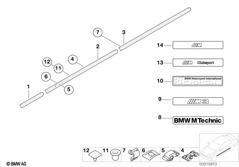 Front right door moulding for BMW 3 Series E36 (OEM 51131960732). Original BMW