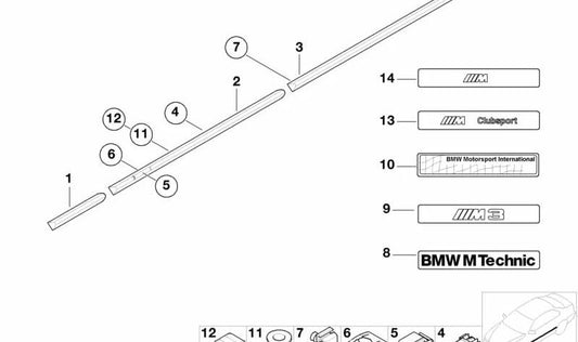 Moldura puerta delantera derecha para BMW E36 (OEM 51138146364). Original BMW