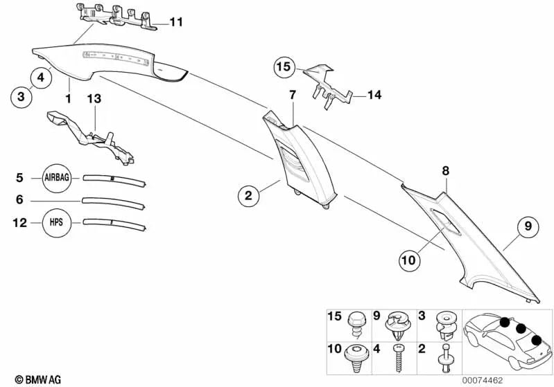 Cubierta ITS pilar B derecha superior para BMW E46 (OEM 51437069160). Original BMW