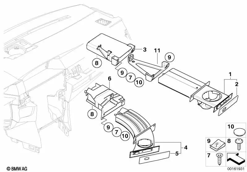 Portavasos exterior para BMW Serie 5 E60, E60N, E61, E61N (OEM 51457063182). Original BMW