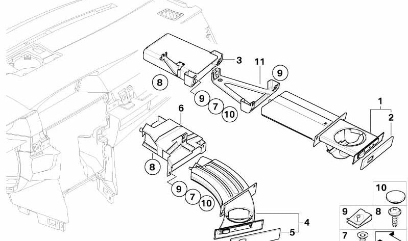 Portavasos interior para BMW E60, E61 (OEM 51459125624). Original BMW