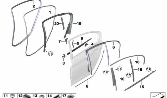 Cubierta exterior de puerta trasera izquierda OEM 51357390131 para BMW F90, G30. Original BMW