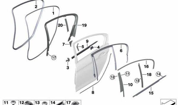 Cubierta marco ventana trasera derecha OEM 51357384942 para BMW F90, G30. Original BMW