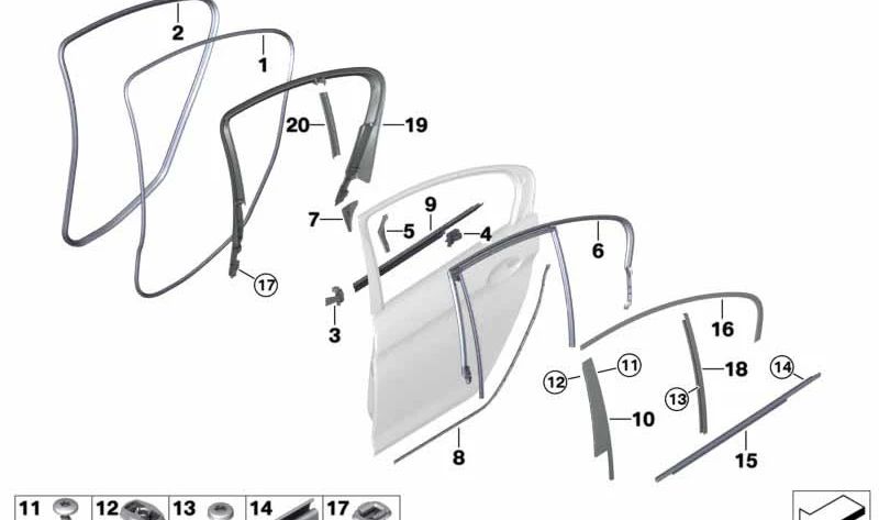 Moldura superior del marco de ventana puerta trasera izquierda OEM 51357390123 para BMW F90, G30. Original BMW.