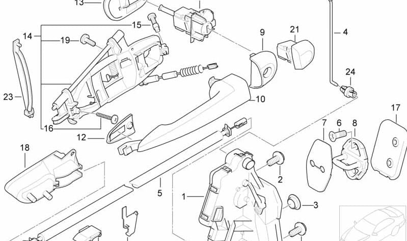 Drehende Pestillo -Sperre mit dem linken Aktuator für BMW E46 (OEM 51217011243). Original BMW.