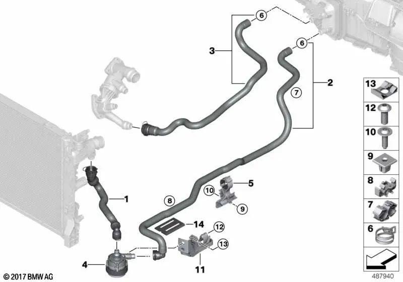 Manguera de refrigerante de retorno para BMW G30, G30N, G31, G11, G11N, G12, G12N, G14, G15, G16 (OEM 64219326896). Original BMW