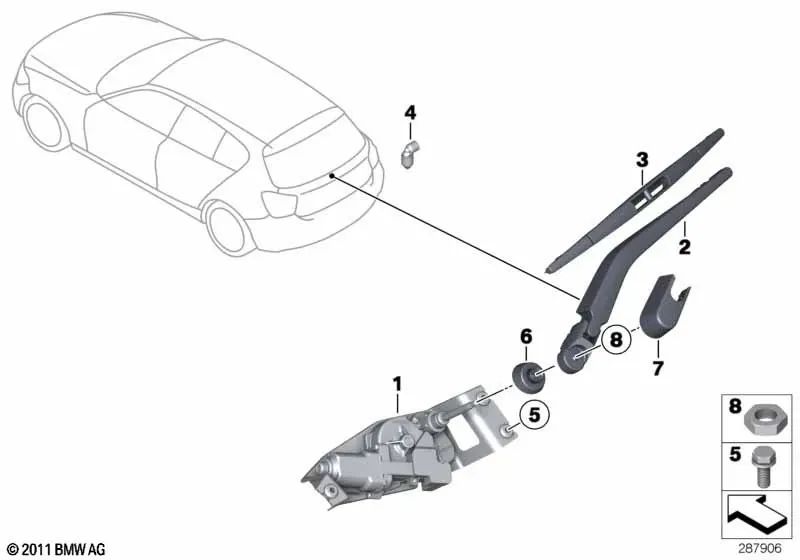 Boquilla para el limpiaparabrisas trasero para BMW Serie 1 F20, F20N, F21, F21N, X1 E84, X3 F25 (OEM 61687238723). Original BMW