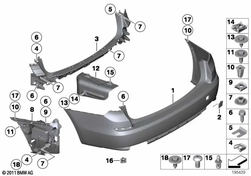 Soporte trasero derecho para BMW F07 (OEM 51127201218). Original BMW