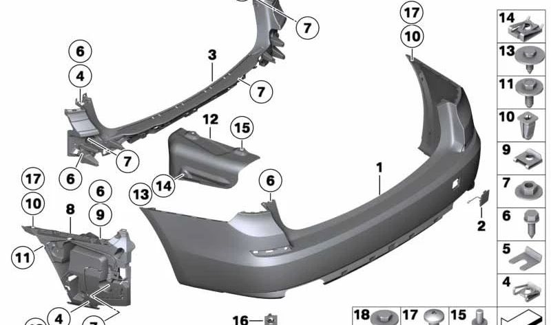 Cubierta de gancho de remolque trasero imprimada para BMW Serie 5 F07 (OEM 51127262363). Original BMW