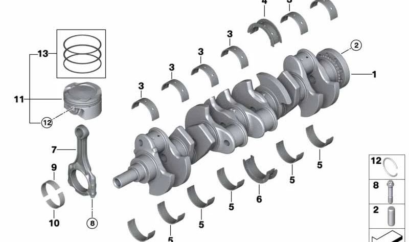 Cojinete morado para BMW Serie 5 F07, F10, F11, G30, Serie 6 F06, F12, F13, Serie 7 F01, F02, F04, G11, G12, X5 E70, F15, G05, X6 E71, F16, X7 G07 (OEM 11217576759). Original BMW