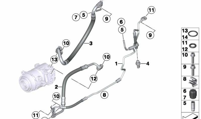 Tubería de Presión Compresor para BMW X3 F25, X4 F26 (OEM 64539382727). Original BMW