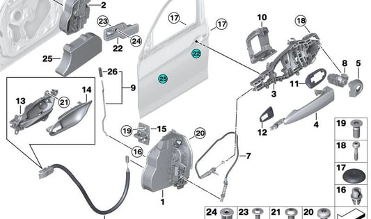 Embellecedor manilla de puerta interior izquierda para BMW F20, F21, F22, F23, F87 (OEM 51417274489). Original BMW