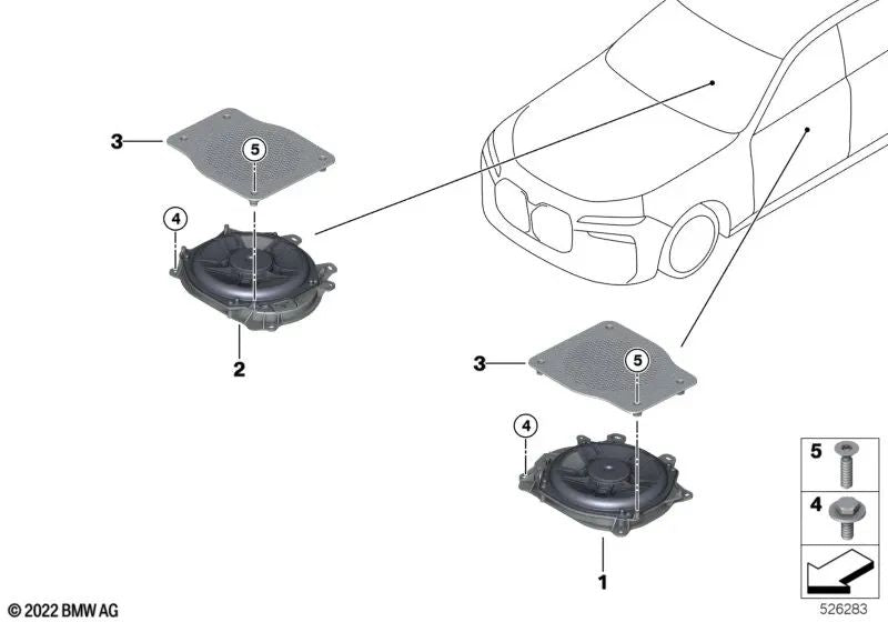 Subwoofer central izquierda para BMW Serie 7 G70 (OEM 65135A2FE41). Original BMW