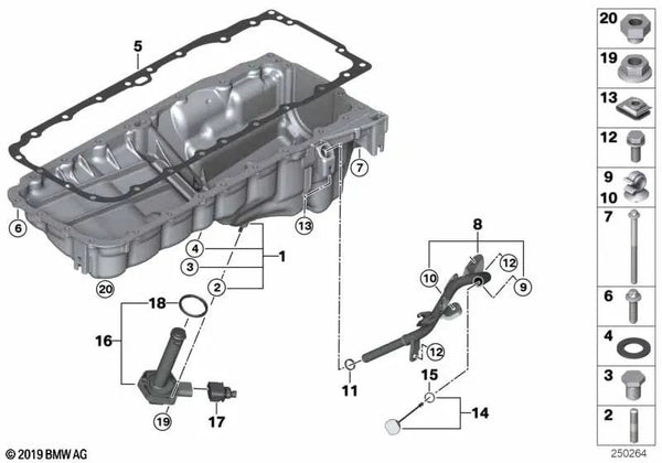 Carter de aceite para BMW Serie 3 E90N, E91N, E92, E92N, E93, E93N, Serie 5 F07, F10, F11, Serie 7 F01, F02 (OEM 11137800322). Original BMW.