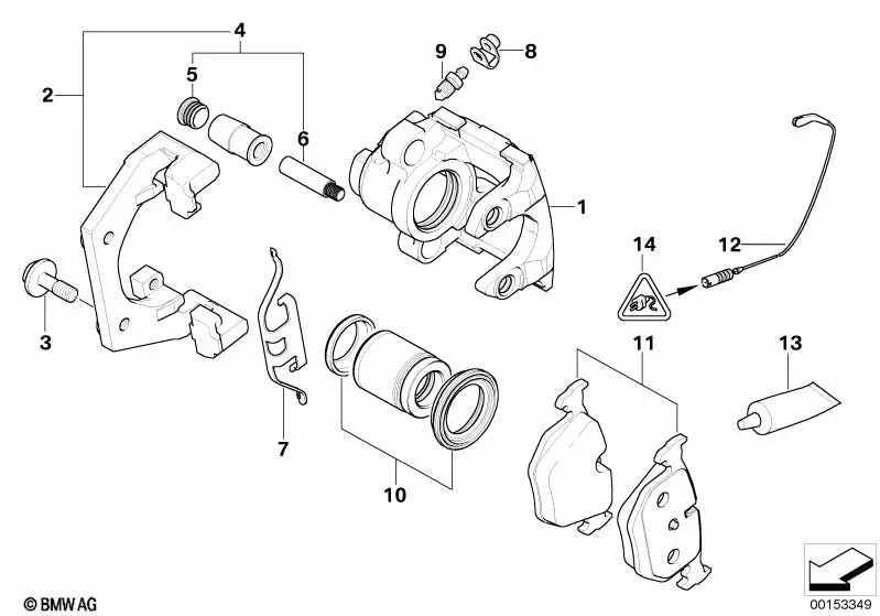 Carcasa de pinza de freno izquierda para BMW E53 (OEM 34216757055). Original BMW