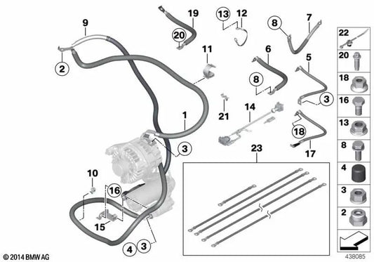 Cable Generador-Arrancador-Punto de Soporte B+ para BMW Serie 5 F07, F10, F11, Serie 6 F06, F12, Serie 7 F01N, F02N (OEM 12427843349). Original BMW