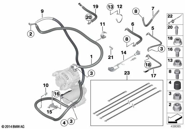 Cable de tierra para BMW Serie 5 F07, F10, F11, F18, Serie 6 F06, F12, F13, Serie 7 F01, F02 (OEM 12427620950). Original BMW