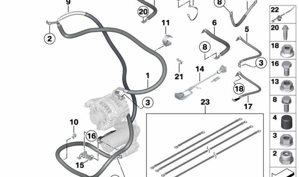 Cable Generador-Arrancador para BMW Serie 5 F10N, F11N (OEM 12428573116). Original BMW.