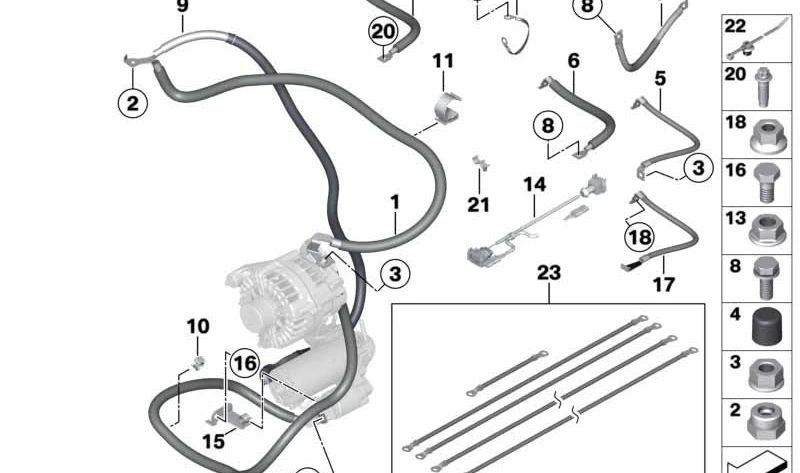 Bemerator-Arranque-Anschlusskabel B+ OEM 12427580331 für BMW F07, F10, F11, F12, F13, F01, F02. Original BMW.