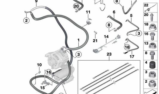 OM 12427612162 start -up wiring support for BMW F20, F21, F22, F23, F30, F31, F34, F32, F33, F36, F07, F10, F11, E84, F25, F26, E89. Original BMW.