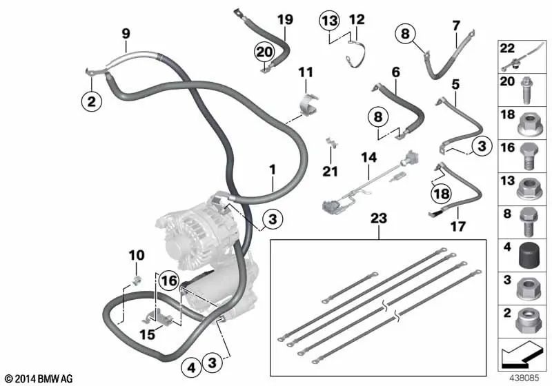 Cinta de masa silenciador final para BMW Serie 5 E60, E61N, F07, F10, F11, Serie 6 E63, E64, F06, F12, F13, Serie 7 E65, E66, F01, F02, F04 (OEM 65317527848). Original BMW.